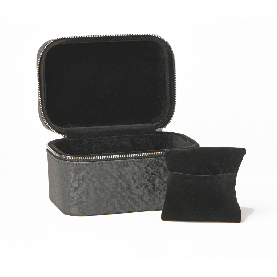 Sleek travel box, open with pillow insert